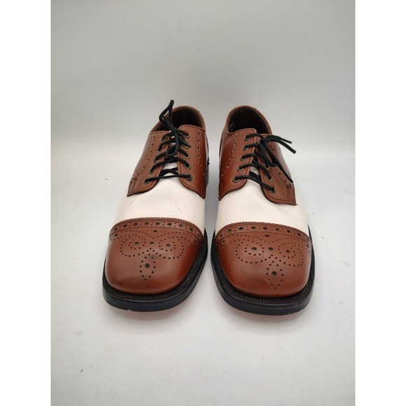 Vintage Brown & WHITE CAP TOE Two Tone‎  OXFORD Rockabilly Shoe sz 8 Men main image 4